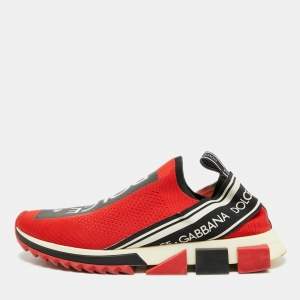 Pre Owned Dolce & Gabbana Sorrento Size 46 Red Knit Fabric Slip On Sneakers