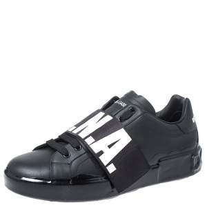 Pre Owned Dolce & Gabbana Black Leather Portofino Low Top Sneakers Size 43
