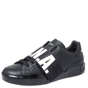 Pre Owned  Dolce and Gabbana Black Leather Portofino Low Top Sneakers Size 42