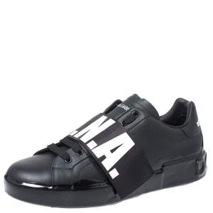 Pre Owned Dolce & Gabbana Black Leather Portofino Low Top Sneakers Size 43.5
