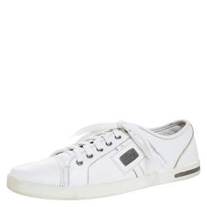 Pre Owned Dolce & Gabbana White Leather Logo Plaque Low Top Sneakers Size 43