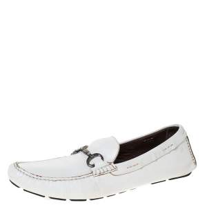 Dolce & Gabbana White Leather Horsebit Loafers Size 45
