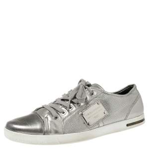 مملوكة مسبقًا Dolce & Gabbana Silver Leather Sneakers Size 44