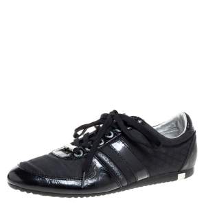 مملوكة مسبقًا حذاء رياضي دولتشي أمد غابانا جلد أسود وقماش بعنق منخفض مقاس 43