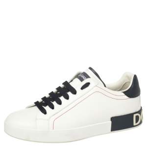 مملوكة مسبقًا حذاء رياضي دولتشي أند غابانا بورتوفينو جلد أبيض / أسود رباط علوي مقاس 42.5