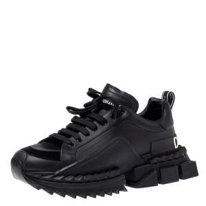 Pre Owned Dolce & Gabbana Black Leather and Suede Super King Sneakers Size 44.5