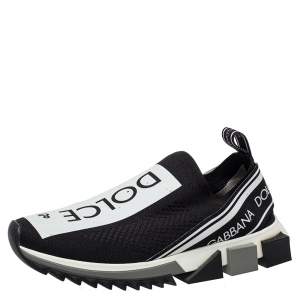 Pre Owned Dolce & Gabbana Black/White Knit Fabric Sorrento Slip On Sneakers Size 41.5