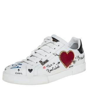 Pre Owned Dolce & Gabbana White Leather Portofino Low Top Sneakers Size 43