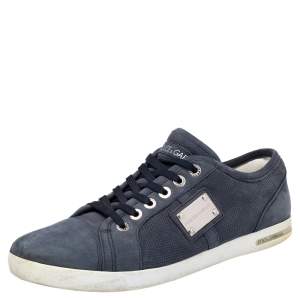Dolce & Gabbana Blue Suede Logo Plaque Low Top Sneakers Size 43