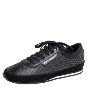 مملوكة مسبقًا Dolce & Gabbana Black Leather And Suede Lace Up Sneakers Size 41.5