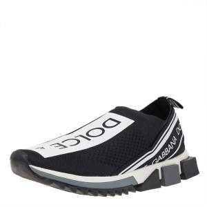 Pre Owned حذاء رياضي دولتشي أند غابانا سورينتو سليب أون قماش تريكو أبيض/أسود مقاس 43