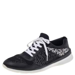 Dolce & Gabbana Black Leather And Mesh Low Top Sneakers Size 45
