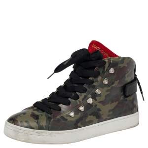 Dolce & Gabbana Multicolor Camouflage Printed Leather High Top Sneakers Size 42