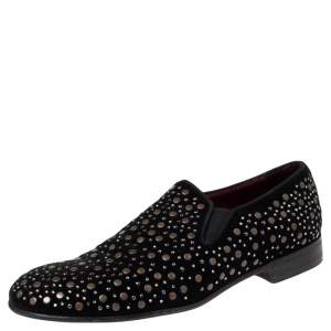 Dolce & Gabbana Black Velvet Crystal Studded Loafers Size 42