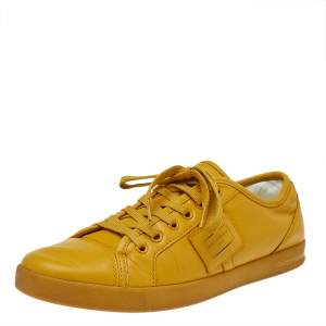 مملوكة مسبقًا Dolce & Gabbana Yellow Leather Cap Toe Low Top Sneakers Size 40.5