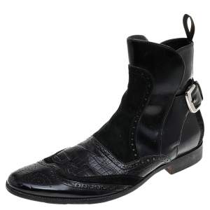 Dolce & Gabbana Black Alligator Embossed Leather, Leather And Suede Ankle Boots Size 43