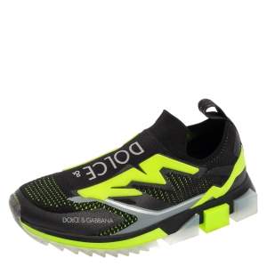 مملوكة مسبقًا Dolce & Gabbana Black/Green Knit Fabric And Jersey Sorrento Sneakers Size 42.5