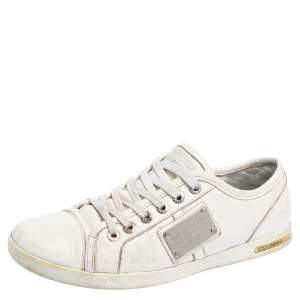 مملوكة مسبقًا Dolce & Gabbana White Leather Lace Low  Sneakers Size 42.5