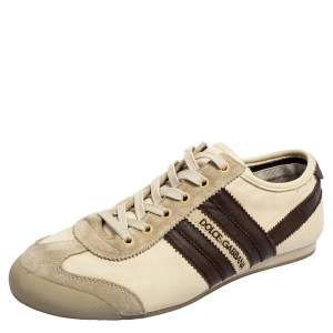 Dolce & Gabbana Beige/Brown Leather and Suede Low Top Sneakers Size 42