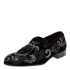 Dolce & Gabbana Black Embroidery Velvet Slip on Loafers Size 41