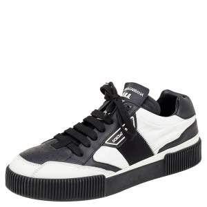 مملوكة مسبقًا Dolce & Gabbana Black/White Leather And Nylon Miami Low Top Sneakers Size 42.5