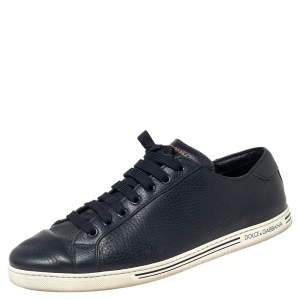Pre Owned Dolce & Gabbana Navy Blue Leather Lace Up Sneakers Size 42