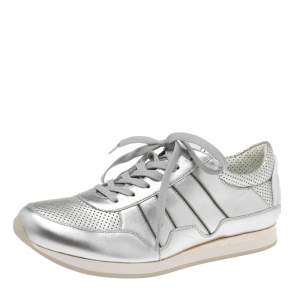 Dolce & Gabbana Silver Leather Low Top Sneakers Size 43.5