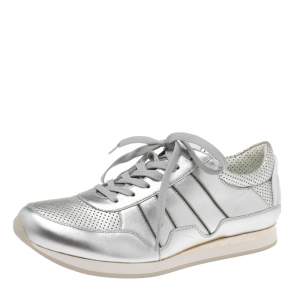 مملوكة مسبقًا Dolce & Gabbana Silver Leather Low Top Sneakers Size 43.5
