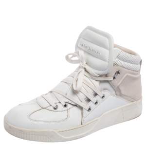 مملوكة مسبقًا Dolce & Gabbana White/Grey  Leather  And Suede Flag High Top Sneakers Size 42
