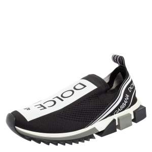 مملوكة مسبقًا Dolce & Gabbana Black/White Knit Fabric Sorrento Slip On Sneakers Size 45