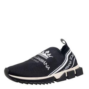 مملوكة مسبقًا Dolce & Gabbana Black Knit Fabric Sorrento Logo Sneakers Size 42