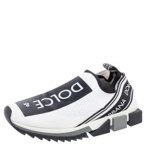 مملوكة مسبقًا Dolce & Gabbana White/Black Knit Fabric Sorrento Slip-On Sneakers Size 40
