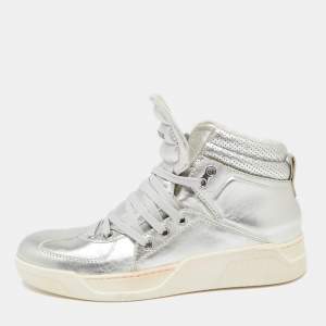Dolce & Gabbana Silver Leather Benelux High Top Sneakers Size 40