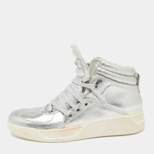 Pre Owned Dolce & Gabbana Silver Leather Benelux High Top Sneakers Size 40