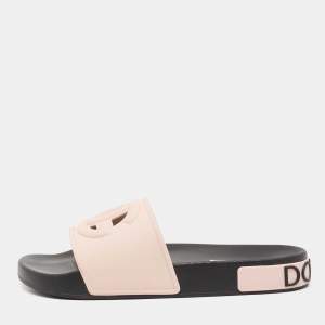 مملوكة مسبقًا Dolce & Gabbana Pink Rubber Cut-out logo Slides Sandals Size 40 