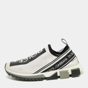 مملوكة مسبقًا Dolce & Gabbana White/Black Knit Fabric Logo Sorrento Slip On Sneakers Size 41 