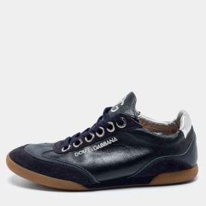 Dolce & Gabbana Navy Blue Leather And Suede Low Top Sneakers Size 41