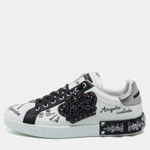 مملوكة مسبقًا Dolce & Gabbana White Leather Crown Patch Low Top Sneakers Size 43