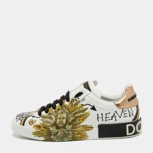 مملوكة مسبقًا Dolce & Gabbana White Leather Amore Est Vitae Print Low Top Sneakers Size 43