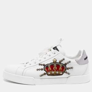 Dolce & Gabbana White Leather Portofino Low Top Sneakers Size 44.5