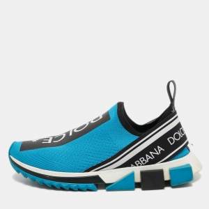 Pre Owned Dolce & Gabbana Light Blue Knit Fabric Sorrento Sneakers Size 41