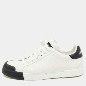 Pre Owned Dolce & Gabbana White/Black Leather Portofino Low Top Sneakers Size 46