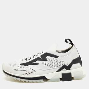Dolce & Gabbana White/Black Knit Fabric Sorrento Slip On Sneakers Size 45
