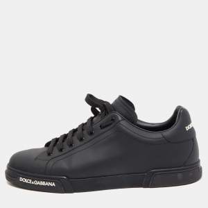 Dolce & Gabbana Black Leather Portofino Low Top Sneakers Size 45