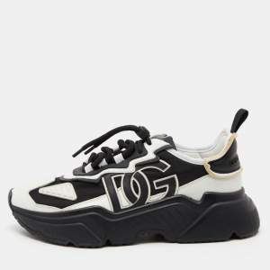 Dolce & Gabbana Black/White Leather and Nylon Low Top Sneakers Size 42