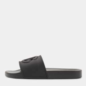 Dolce & Gabbana Black Rubber DG Logo Slide Flats Size 45