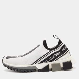 Dolce & Gabbana White/Black Knit Fabric Logo Sorrento Slip On Sneakers Size 40