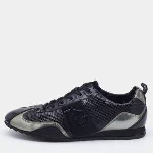 Dolce & Gabbana Silver/Black Patent Leather and Suede Low Top Sneakers Size 42.5