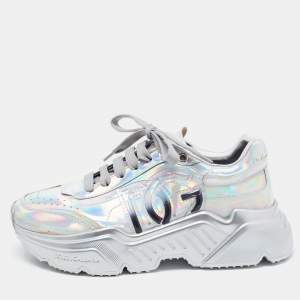 Pre Owned Dolce & Gabbana Silver Iridescent Leather Daymaster Sneakers Size 37