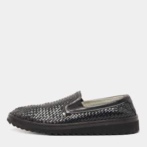 مملوكة مسبقًا Dolce & Gabbana Black Woven Leather Loafers Size 45